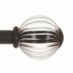 Fluted Glass Ball Finial For 12mm Pole In Matt Black