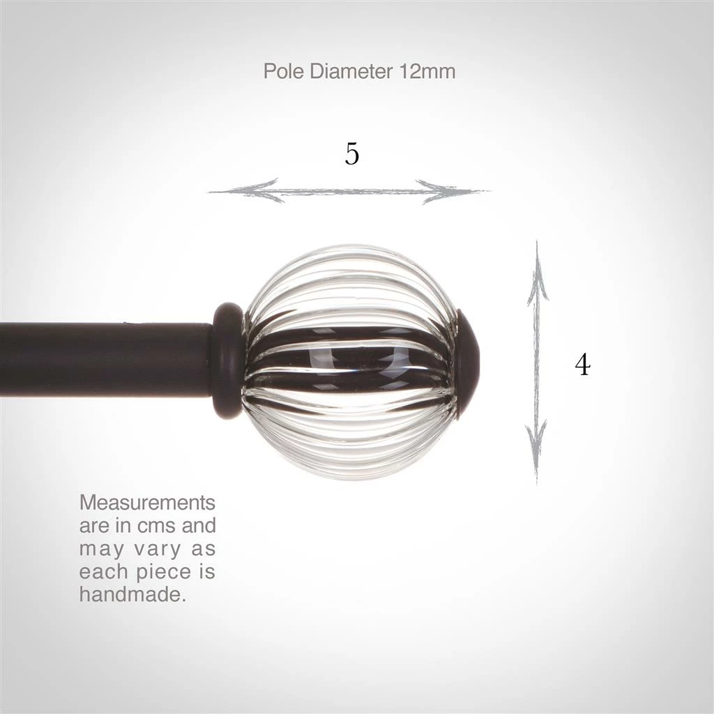 Fluted Glass Ball Finial For 12mm Pole In Matt Black 6 Fluted Glass Ball Finial For 12mm Pole In Matt Black - Image 4