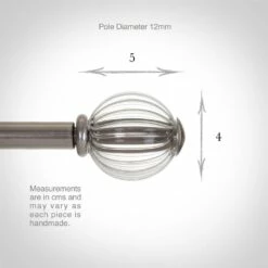 Fluted Glass Ball Finial For 12mm Pole In Mercury 9 Fluted Glass Ball Finial For 12mm Pole In Mercury -Jim Lawrence Sales 4009me 3