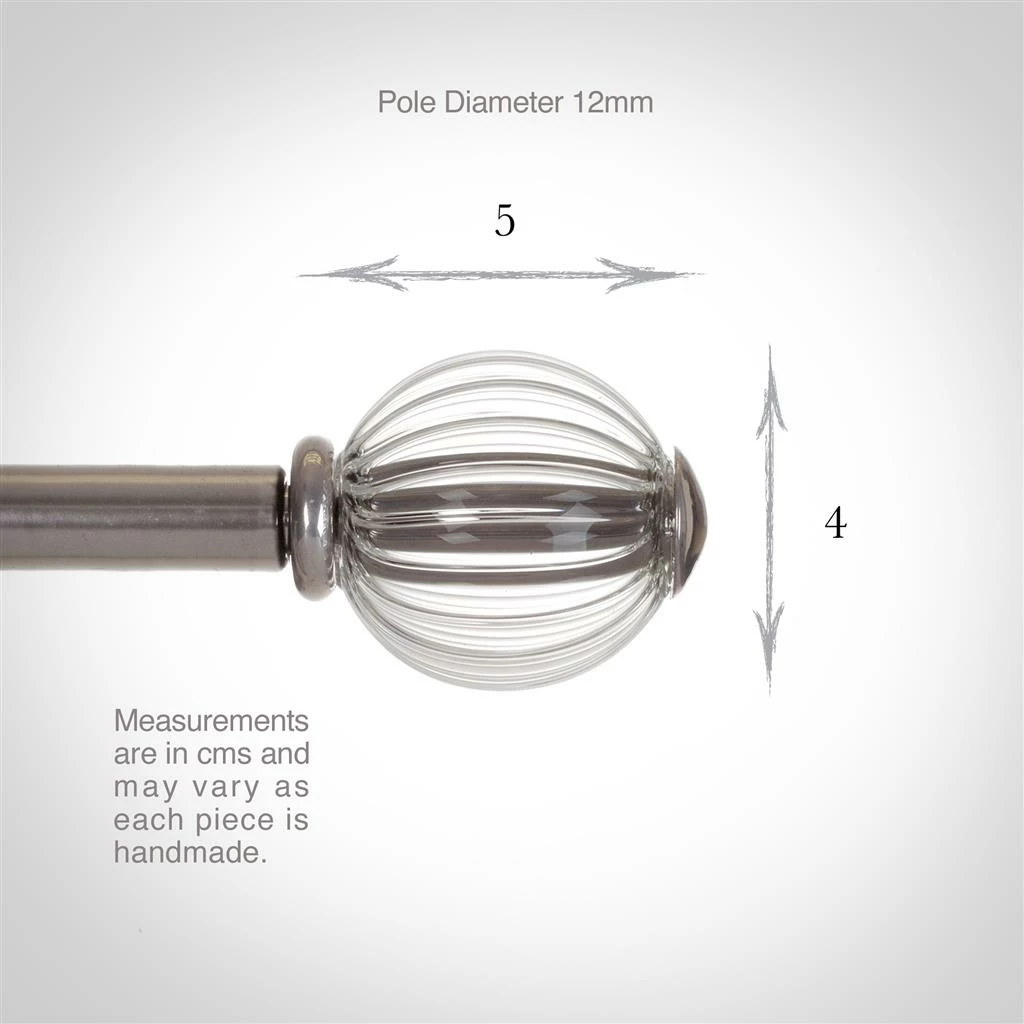 Fluted Glass Ball Finial For 12mm Pole In Mercury 6 Fluted Glass Ball Finial For 12mm Pole In Mercury - Image 4