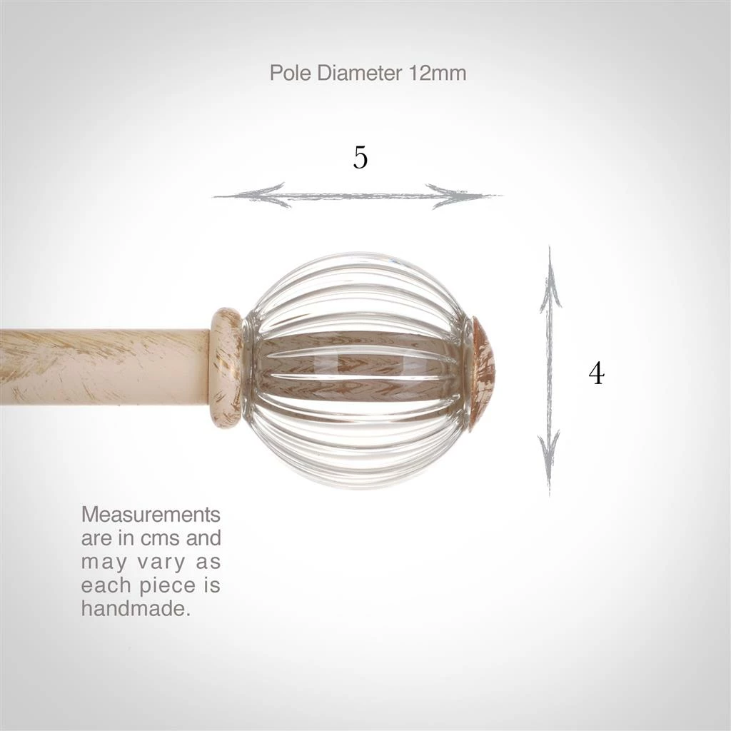 Fluted Glass Ball Finial For 12mm Pole Old Ivory 6 Fluted Glass Ball Finial For 12mm Pole Old Ivory - Image 4