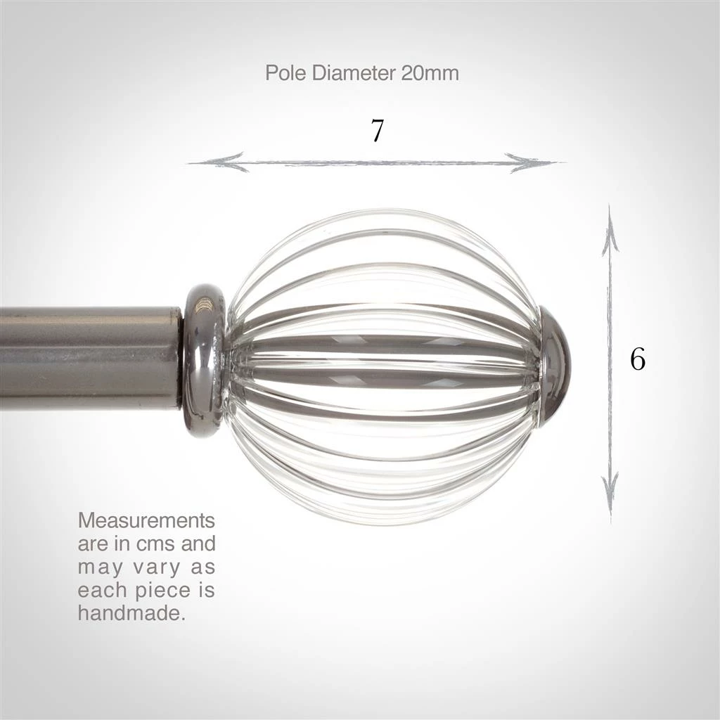 Fluted Glass Ball Finial For 20mm Pole In Mercury 6 Fluted Glass Ball Finial For 20mm Pole In Mercury - Image 4