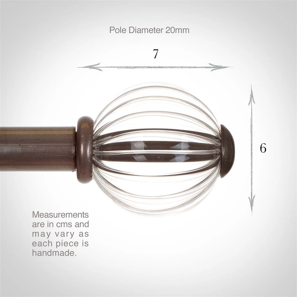 Fluted Glass Ball Finial For 20mm Pole In Polished 6 Fluted Glass Ball Finial For 20mm Pole In Polished - Image 4