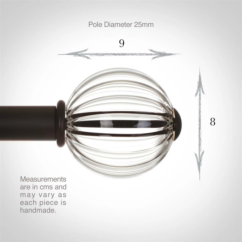 Fluted Glass Ball Finial For 25mm Pole In Matt Black 6 Fluted Glass Ball Finial For 25mm Pole In Matt Black - Image 4
