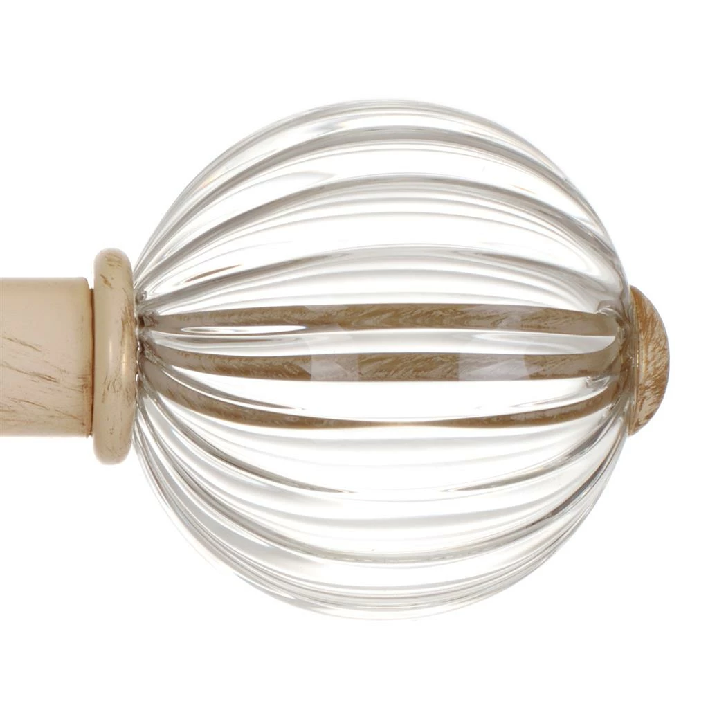 Fluted Glass Ball Finial For 25mm Pole In Old Ivory 3 Fluted Glass Ball Finial For 25mm Pole In Old Ivory