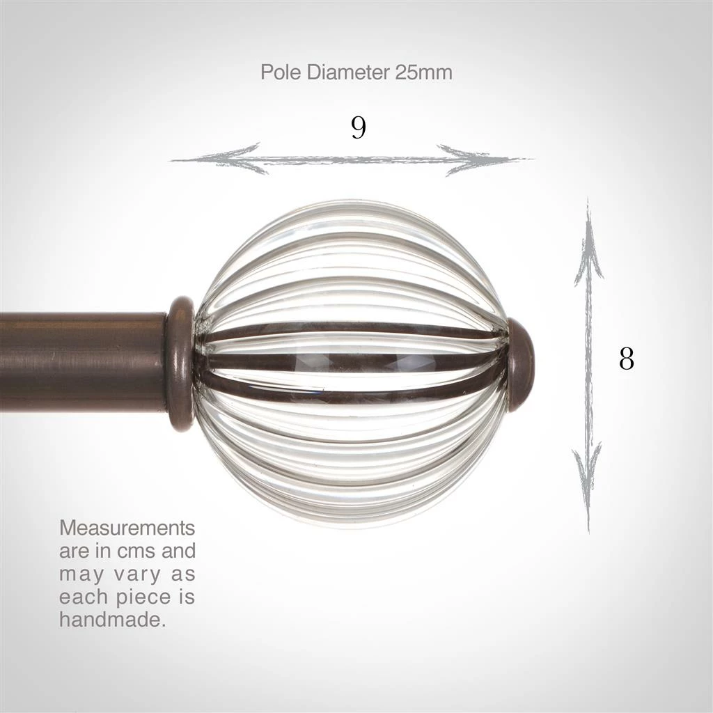 Fluted Glass Ball Finial For 25mm Pole In Polished 6 Fluted Glass Ball Finial For 25mm Pole In Polished - Image 4