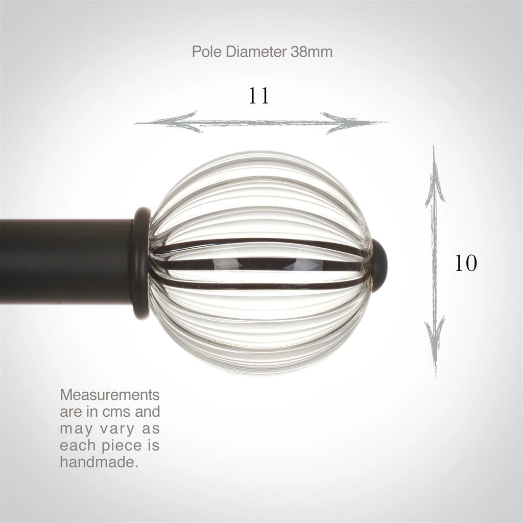 Fluted Glass Ball Finial For 38mm Pole In Matt Black 5 Fluted Glass Ball Finial For 38mm Pole In Matt Black - Image 3