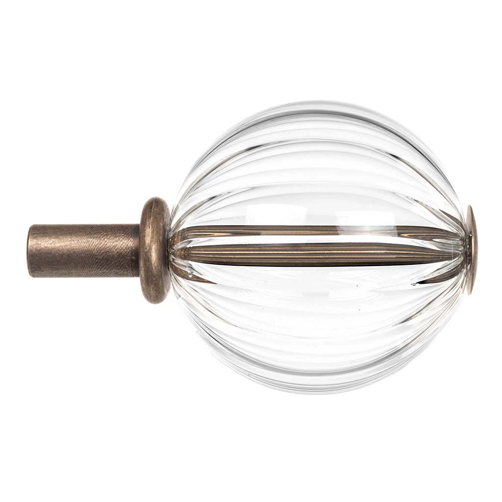 19mm Fluted Glass Ball Finial In Antique Brass 3 19mm Fluted Glass Ball Finial In Antique Brass