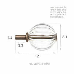 19mm Fluted Glass Ball Finial In Antique Brass 11 19mm Fluted Glass Ball Finial In Antique Brass -Jim Lawrence Sales 6302AB 13