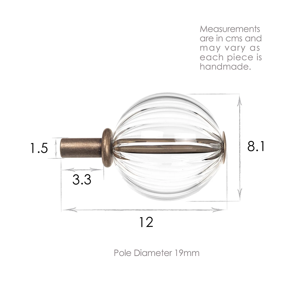 19mm Fluted Glass Ball Finial In Antique Brass 5 19mm Fluted Glass Ball Finial In Antique Brass - Image 3