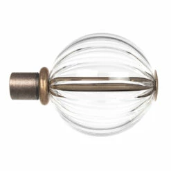 25mm Fluted Glass Ball Finial In Antique Brass