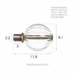 25mm Fluted Glass Ball Finial In Antique Brass 11 25mm Fluted Glass Ball Finial In Antique Brass -Jim Lawrence Sales 6304AB 13
