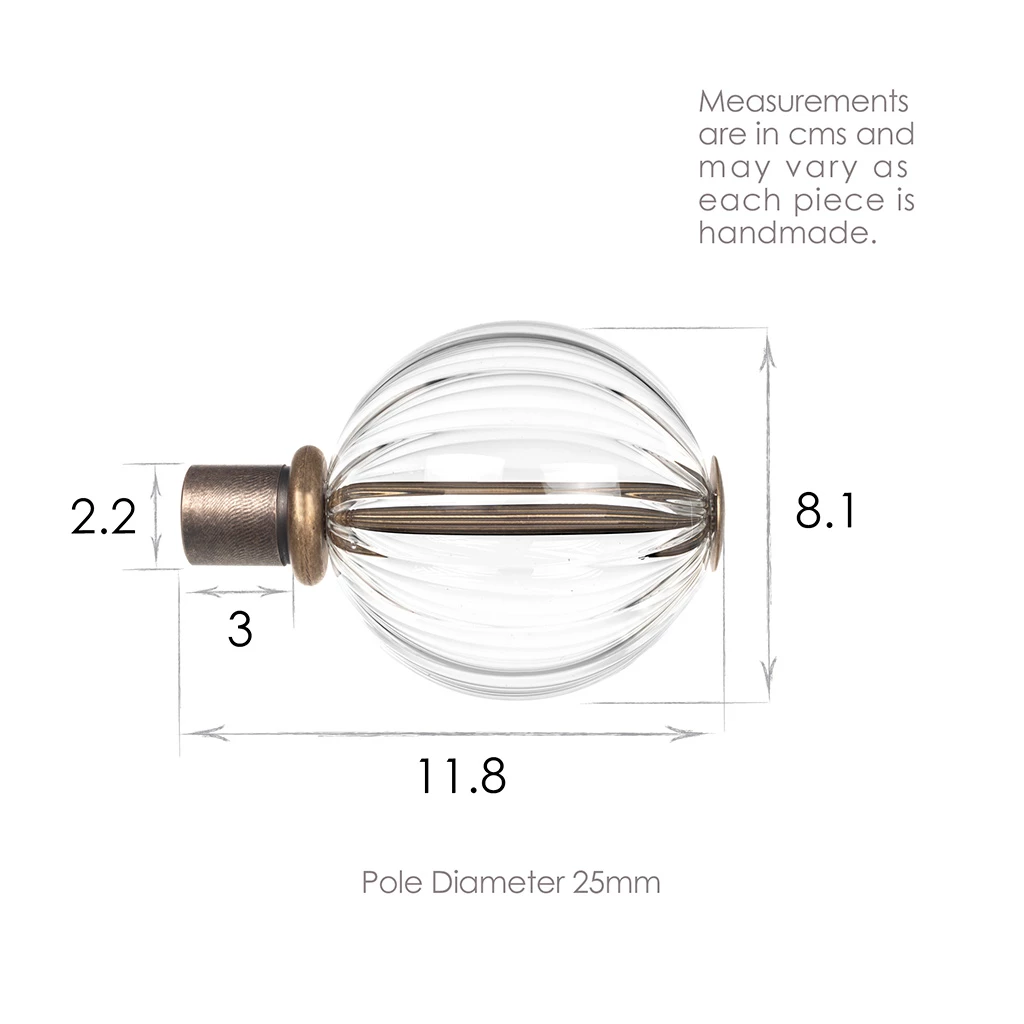 25mm Fluted Glass Ball Finial In Antique Brass 5 25mm Fluted Glass Ball Finial In Antique Brass - Image 3