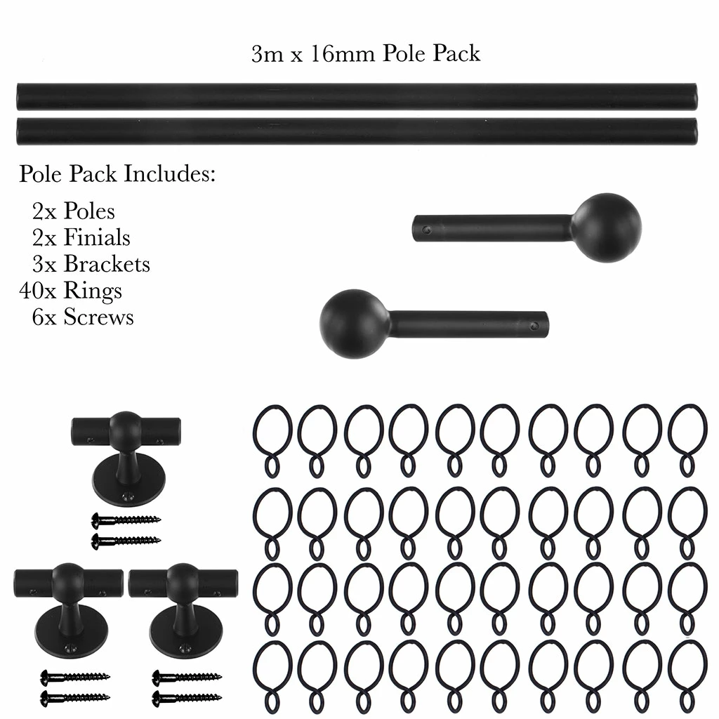 3m 16mm Cannonball Pole Pack In Matt Black 6 3m 16mm Cannonball Pole Pack In Matt Black - Image 4