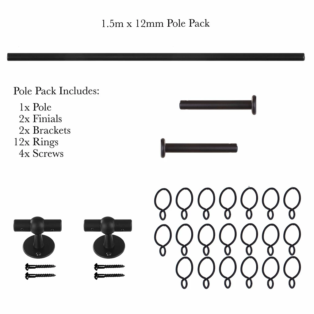 1.5m 12mm Button Pack In Matt Black 6 1.5m 12mm Button Pack In Matt Black - Image 4