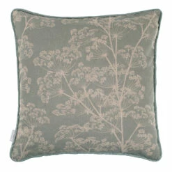 Cushion Cover In Duck Egg Cow Parsley, Contrasting Piping