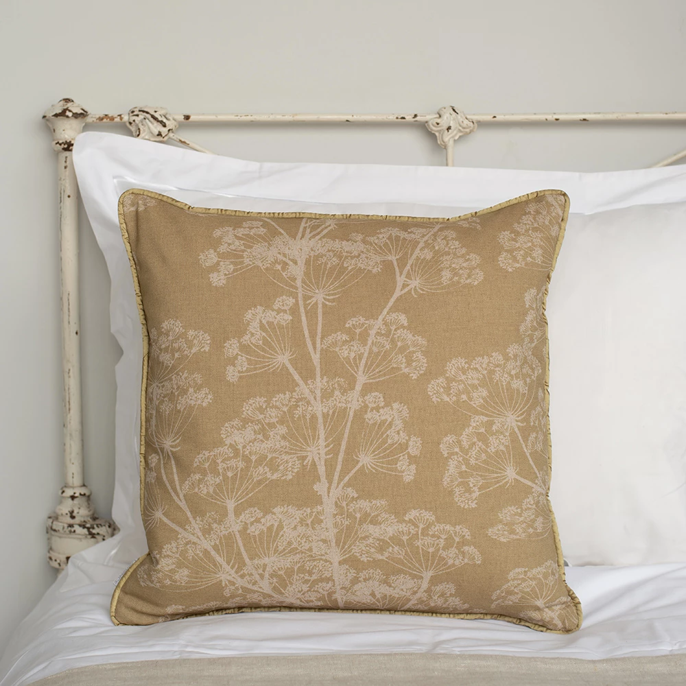 Cushion Cover In Gold Cow Parsley, Contrast Piping 4 Cushion Cover In Gold Cow Parsley, Contrast Piping - Image 2