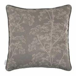 Cushion Cover In Soft Grey Cow Parsley Contrast Piping