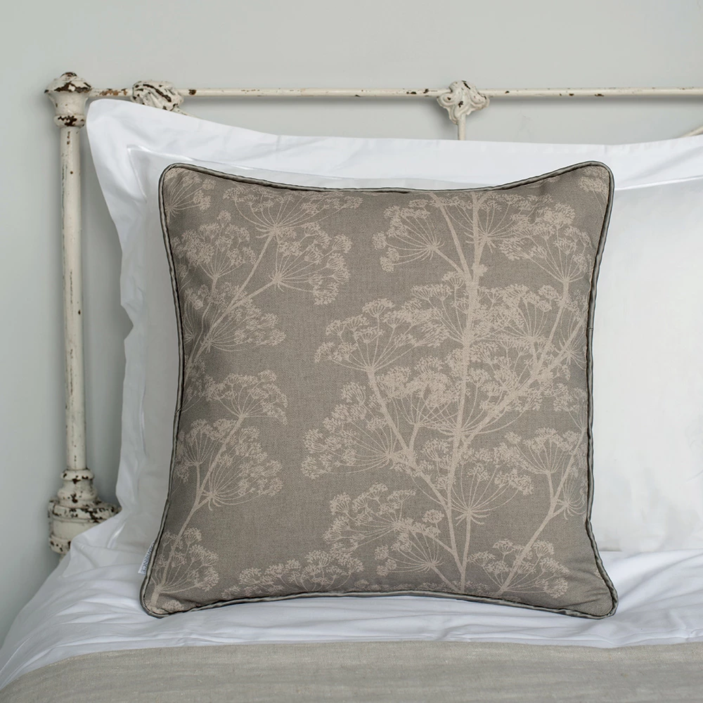 Cushion Cover In Soft Grey Cow Parsley Contrast Piping 4 Cushion Cover In Soft Grey Cow Parsley Contrast Piping - Image 2