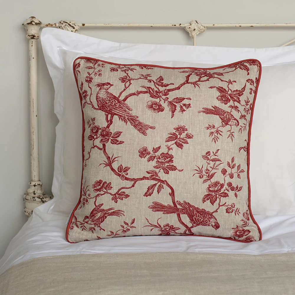 Cushion Cover In Red Printed Isabelle Contrast Piping 4 Cushion Cover In Red Printed Isabelle Contrast Piping - Image 2