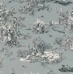 Pastoral Toile De Jouy Fabric In Grey